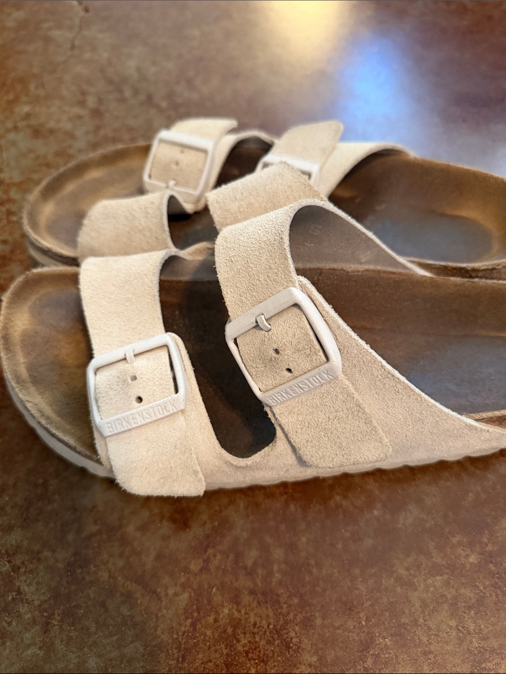 Birkenstock Women's  Two-Strap Suede Sandals in Light Tan size 39